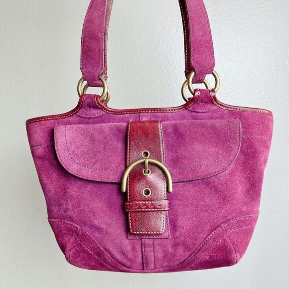 Coach Hampton Bucket Purple Suede Leather Shoulder SOHO Mid Size Tote Bag 9676 - Picture 2 of 12